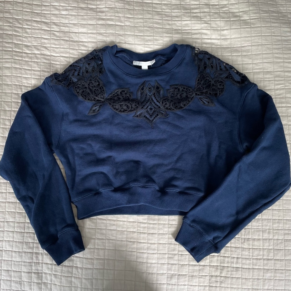 Jonathan Simkhai Cropped Lace Cutout Sweatshirt